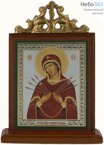  Икона на дереве 6х9 см, с навершием, на подставке (Мис) икона Божией Матери Семистрельная (х740), фото 1 