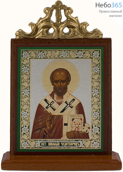  Икона на дереве 6х9, с навершием, на подставке Николай Чудотворец, святитель, фото 1 