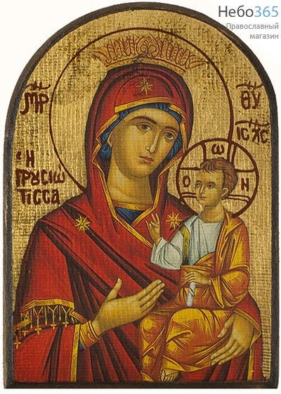  Икона на дереве B 1 W, 10х15, ручное золочение Божией Матери Одигитрия (Прусиотисса), фото 1 