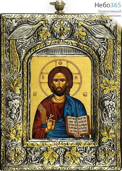  Икона на дереве (Нпл) 23PSG 12х14,  шелкография, посеребренная риза Господь Вседержитель, фото 1 