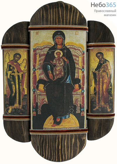  Икона на дереве 23х30, печать на холсте, фигурная композиция из трех икон Богородица на престоле, с предстоящими, фото 1 