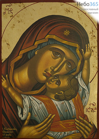  Икона на дереве B 3, 13х19, ручное золочение, без ковчега икона Божией Матери Сладкое Лобзание, фото 1 
