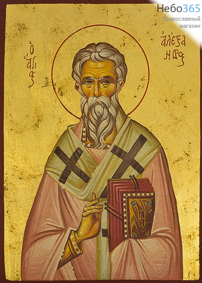  Икона на дереве B 5, 19х26,  ручное золочение Александр, патриарх Александрийский, святитель, фото 1 