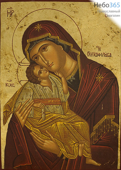  Икона на дереве B 5, 19х26, ручное золочение икона Божией Матери Сладкое Лобзание (Гликофилуса) (2402), фото 1 