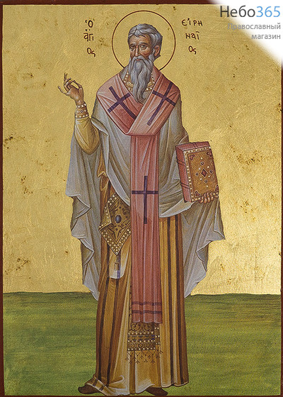  Икона на дереве B 5, 19х26,  ручное золочение Ириней Лионский, священномученик, фото 1 