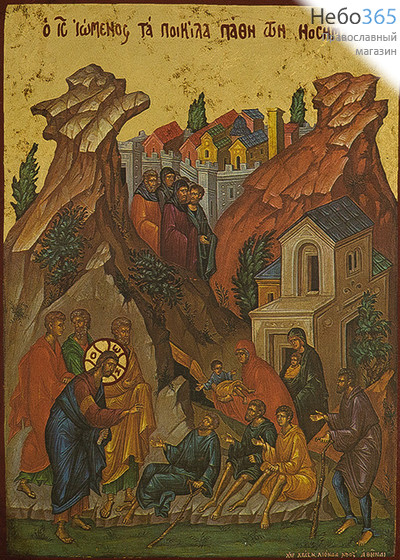  Икона на дереве (Нпл) B 5, 19х26,  ручное золочение Исцеление Христом различных страданий и болезней (2385), фото 1 