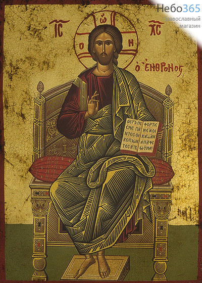  Икона на дереве B 5, 19х26, ручное золочение Спас на престоле (2348), фото 1 