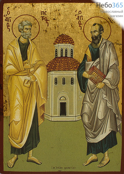  Икона на дереве B 11, 30х40, ручное золочение Петр и Павел, апостолы, на фоне Храма (2763), фото 1 