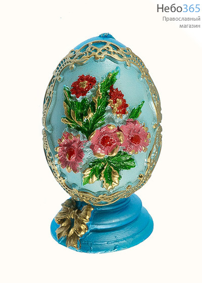  Свеча парафиновая пасхальная, "Голубое яйцо с цветами", ( в коробе - 24 шт.) СП8302, фото 1 