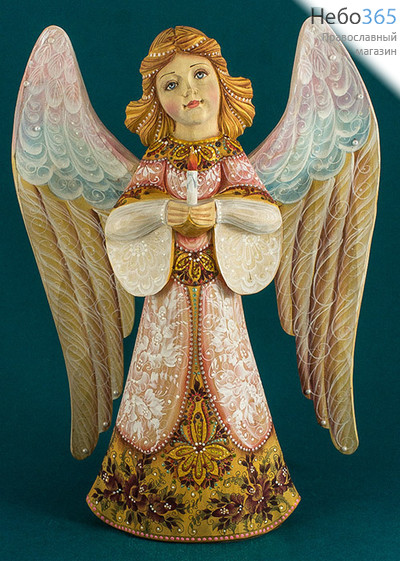  Ангел, фигура деревянная резная, с цветной росписью, высотой 32 см, фото 10 
