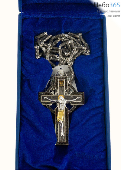  Крест наперсный протоиерейский №62, латунный, с посеребрением и родированием, высотой 10.5 см, с цепью, 2.10.0182л/76л, 2.7.0276л, фото 2 