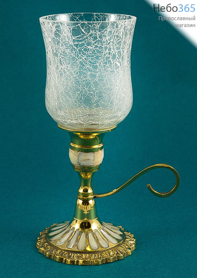  Лампада настольная латунная с перламутром, со стаканом, И 0107, фото 1 