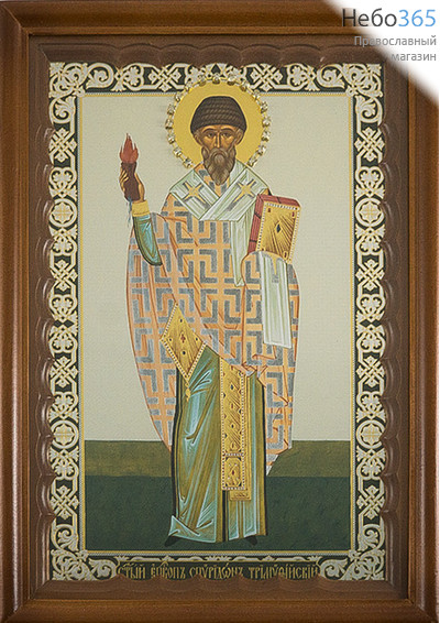  Икона в киоте (Пр) 18х22, с киотом 22х26, стразы Спиридон Тримифунтский, святитель, фото 1 