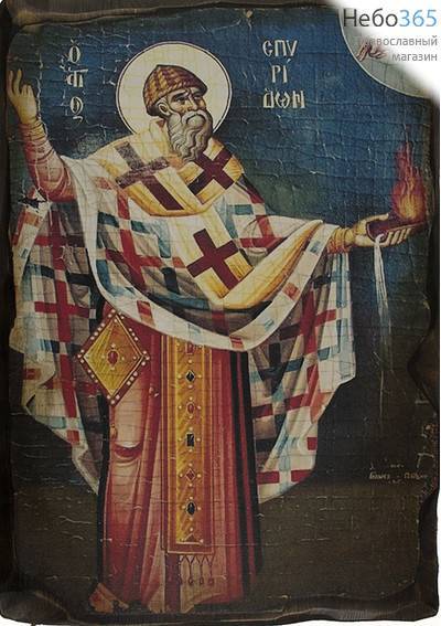  ...Икона на дереве (Пин) 30х37, печать на холсте (№1) Спиридон Тримифунтский, святитель (ростовой), фото 1 