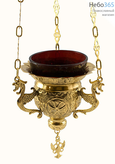  Лампада подвесная латунная с грифонами, со стаканом, 12 х 12 см, 2105, фото 1 
