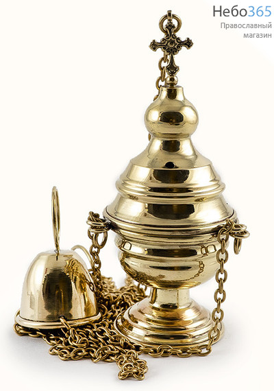  Кадило МАЛОЕ, требное, латунное, с медной чашей, с латунными цепями, высота 15 см, фото 1 