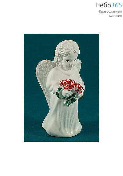  Ангел, фигура гипсовая белая, с цветной росписью, в ассортименте, 1281(6-20) ангел с цветами, фото 1 