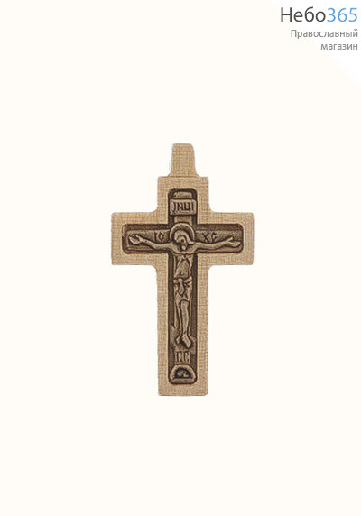  Крест нательный деревянный четырехконечный, из березы, с резной вклейкой из левкаса под лаком, высотой 3,7 см, фото 1 
