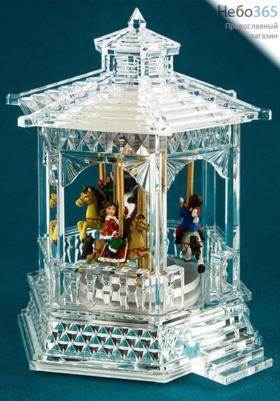  Сувенир рождественский Карусель из пластика, музыкальная, с подсветкой, высотой 21,6 см, АК8183, фото 1 