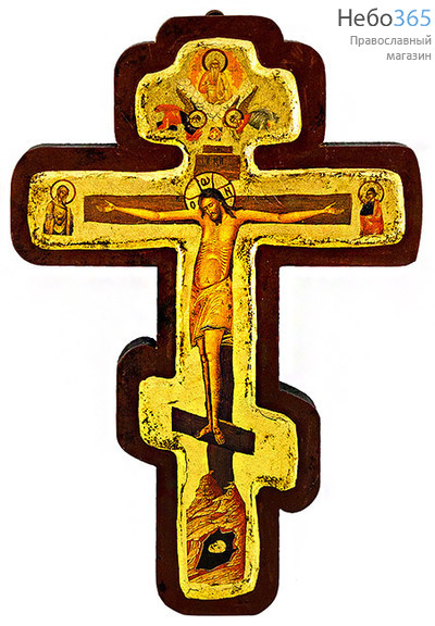  Крест с Распятием 16,5х24х2 см. Деревянная основа, ручная позолота, с ковчегом, восьмиконечная форма креста (Нпл) (B 56), фото 1 