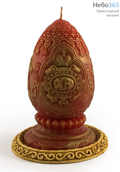  Свеча парафиновая Яйцо, красная, на гипсовой подставке, в пластиковой коробке, высотой 10 см., фото 1 