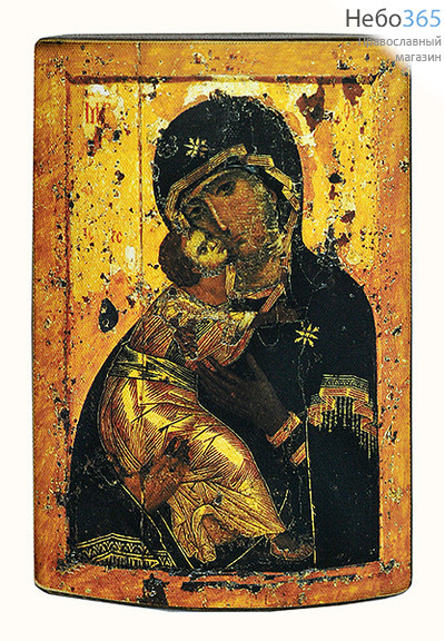  Икона на дереве (Пин) 13х17,13х18,13х21, печать на холсте, выпуклая (№57) Божией Матери Владимирская, фото 1 