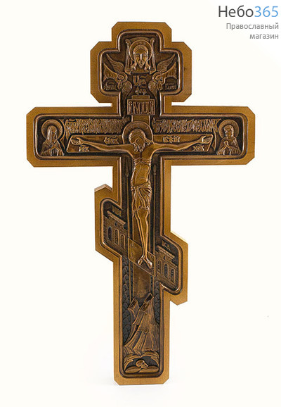  Крест деревянный восьмиконечный, из березы, с резной вклейкой из левкаса под лаком, 41 х 25 см, фото 1 