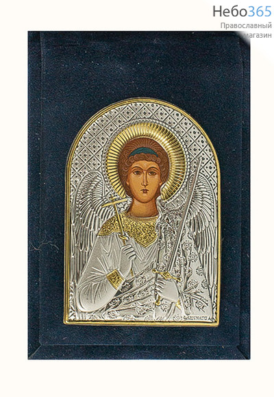  Ангел Хранитель. Дорожная икона в ризе, в бархатном складне, 7,5х9,5 см, шелкография, посеребрение, позолота, фото 1 