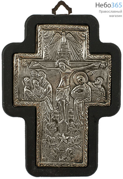  Крест металлогальваника (Нпл) 10х14, EО, серебрение, деревянная основа Распятие № 1 (8х12), фото 1 
