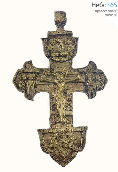  Крест с Распятием литой 7,5х12,5х0,2 см, латунь, 18 век  (Кж), фото 1 