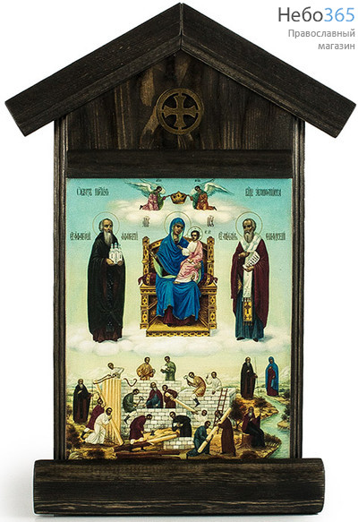  Экономисса (Домостроительница) икона Божией Матери. Композиция-домик на деревянной основе 26х39х5 см (Пин) (№83), фото 1 