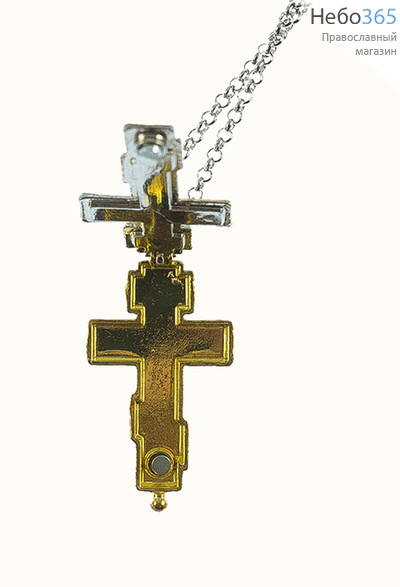  Мощевик - медальон металлический , Крест, двухцветный, на цепочке, с магнитным замком, высотой 4.5 см, в бархатной коробочке., фото 3 
