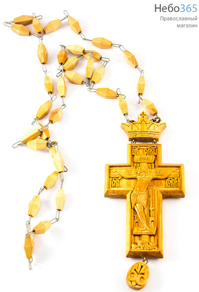  Крест наперсный протоиерейский деревянный четырехконечный, из ольхи, со сложной объёмной ручной резьбой, на деревянной цепочке, высотой 10,5 см, фото 4 