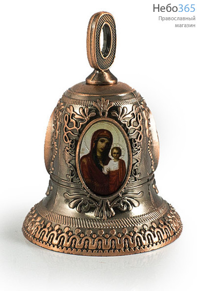  Колокольчик металлический с металлизированными цветными иконами, высотой 6,5 см. в асс-те цвет: медь, фото 1 