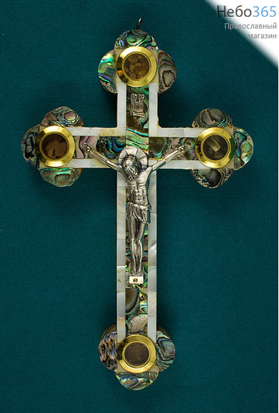  Крест деревянный Иерусалимский из оливы, с перламутром, с 4-5 вставками, высотой 18 см, фото 1 