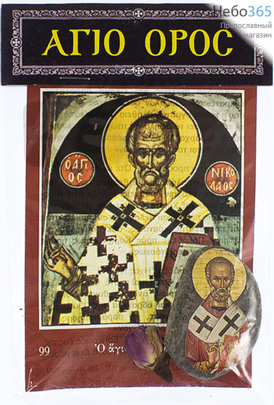  Афонский набор, икона 6,5х9, камешек с иконой, розочка Николай Чудотворец, святитель, фото 1 