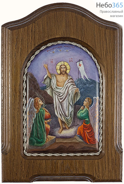 Воскресение Христово. Икона писаная 7,5х11 (с основой 12,5х18,5), эмаль, скань (Гу), фото 1 