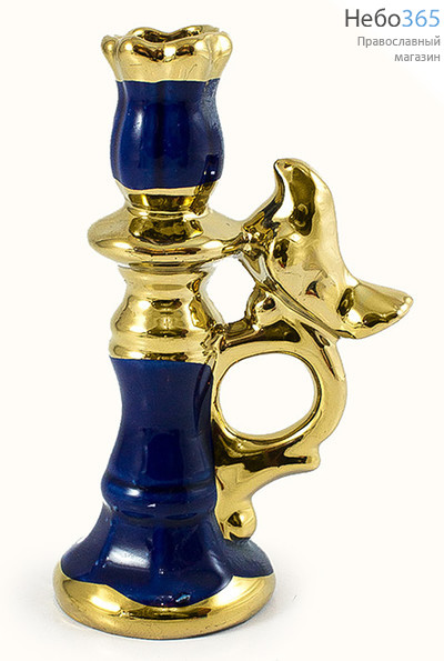  Подсвечник* керамический "Башенка", высокий, с голубем на ручке, комбинированный, с эмалью и золотом, высотой 10,5-12,5 см (в уп.- 5 шт.)РРР, фото 1 