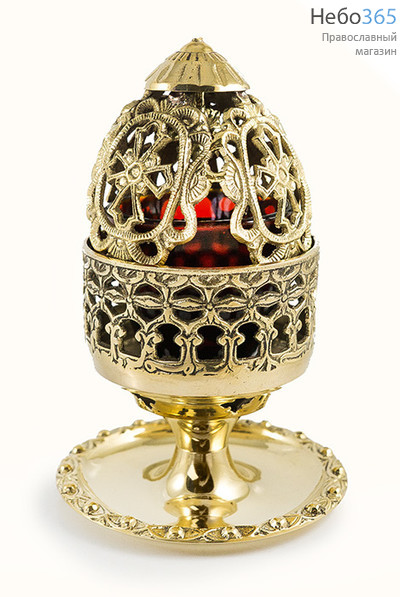  Лампада настольная бронзовая на блюдце, с круглой куполообразной крышкой, с крестом, со стаканом, высотой 21 см, 83 В, фото 1 