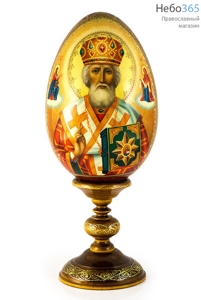  Яйцо пасхальное деревянное на подставке, с писаной иконой, фото 1 