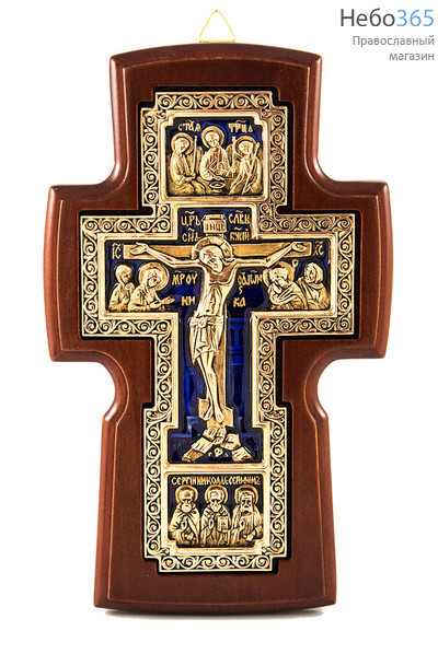  Крест деревянный 17109-1 с вклейкой из гальваники, с медными элементами, с эмалью с красной эмалью, фото 1 