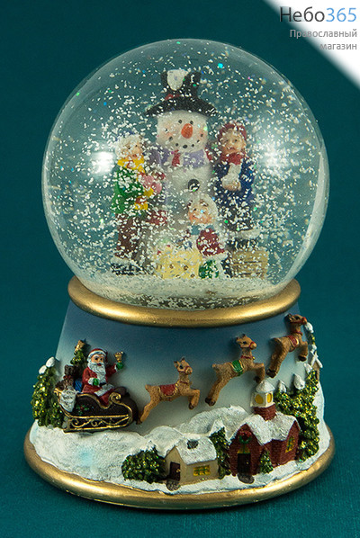  Сувенир рождественский Снеговик в шаре, из полистоуна, с подсветкой, музыкальный, высотой 15 см, BW 20210., фото 1 