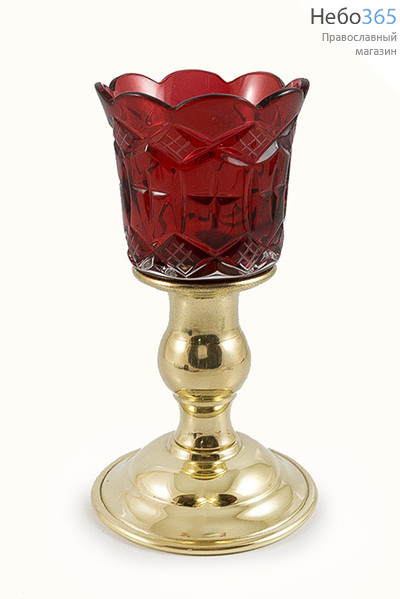  Лампада настольная латунная давленая, со стаканом с красным стаканом, фото 1 