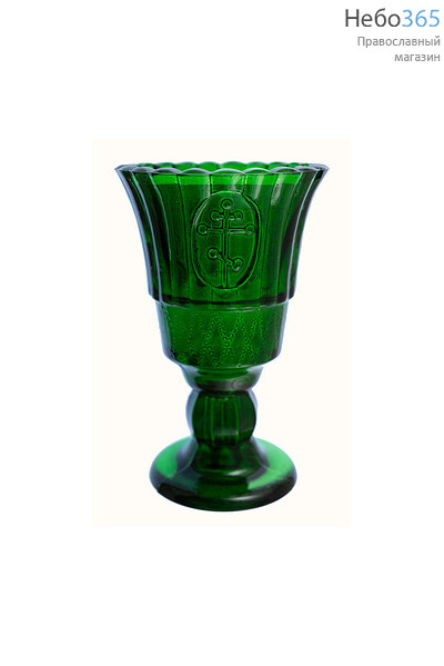  Лампада настольная стеклянная "Тюльпан" , на ножке, окрашенная, разного цвета, в ассортименте, высотой 10 см. цвет: зеленый, фото 1 