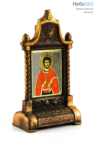  Подсвечник металлический В- 50 и фигура, обмедненный, в ассортименте № 96/ 38  Киот с ликом Святого мученика Евгения. Высота 8.1 см., фото 1 