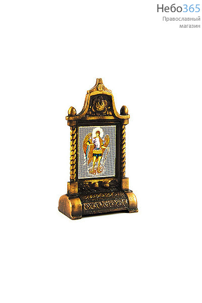  Подсвечник металлический В- 50 и фигура, обмедненный, в ассортименте № 96/ 22 Киот с ликом Святого Архангела Михаила (полиграфия).Высота 8.1 см., фото 1 