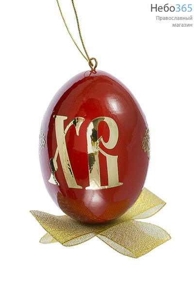  Яйцо пасхальное деревянное красное, с бантом, высотой 9,1 см, фото 1 