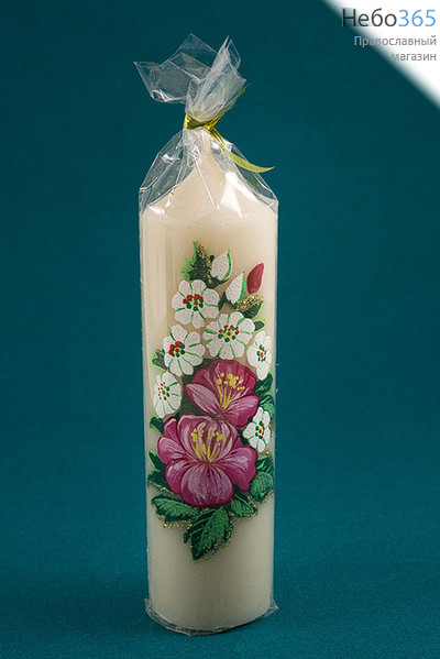 Свеча парафиновая пасхальная, "Пеньковая большая белая"Цветы", высотой 14,5 см (в коробе - 15 шт.), 11-39 РРР, фото 1 