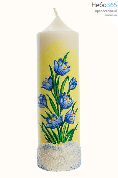  Свеча парафиновая пасхальная, "Пеньковая большая "Первоцветы", высотой 14,5 см (в коробе - 15 шт.), 11-43, фото 1 