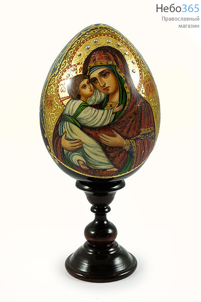  Яйцо пасхальное деревянное с писаной иконой Божией Матери "Владимирская" высотой 10 см (без учёта подставки), диаметром 7 см, фото 1 